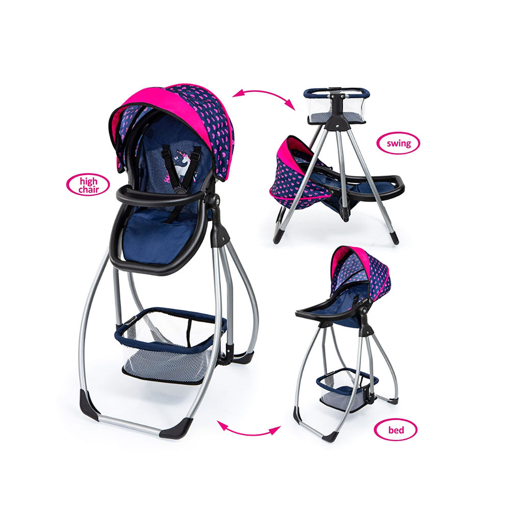 Bayer 3 in 1 Convertible High Chair Dark Blue With Pink Hearts & Unicorn