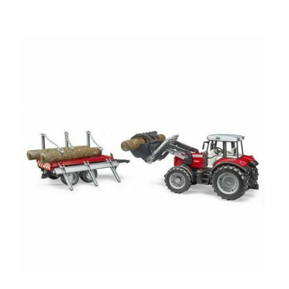 Bruder Licensed 1:16 Scale Massey Ferguson 7480 With Front Loader & Timber Trailer