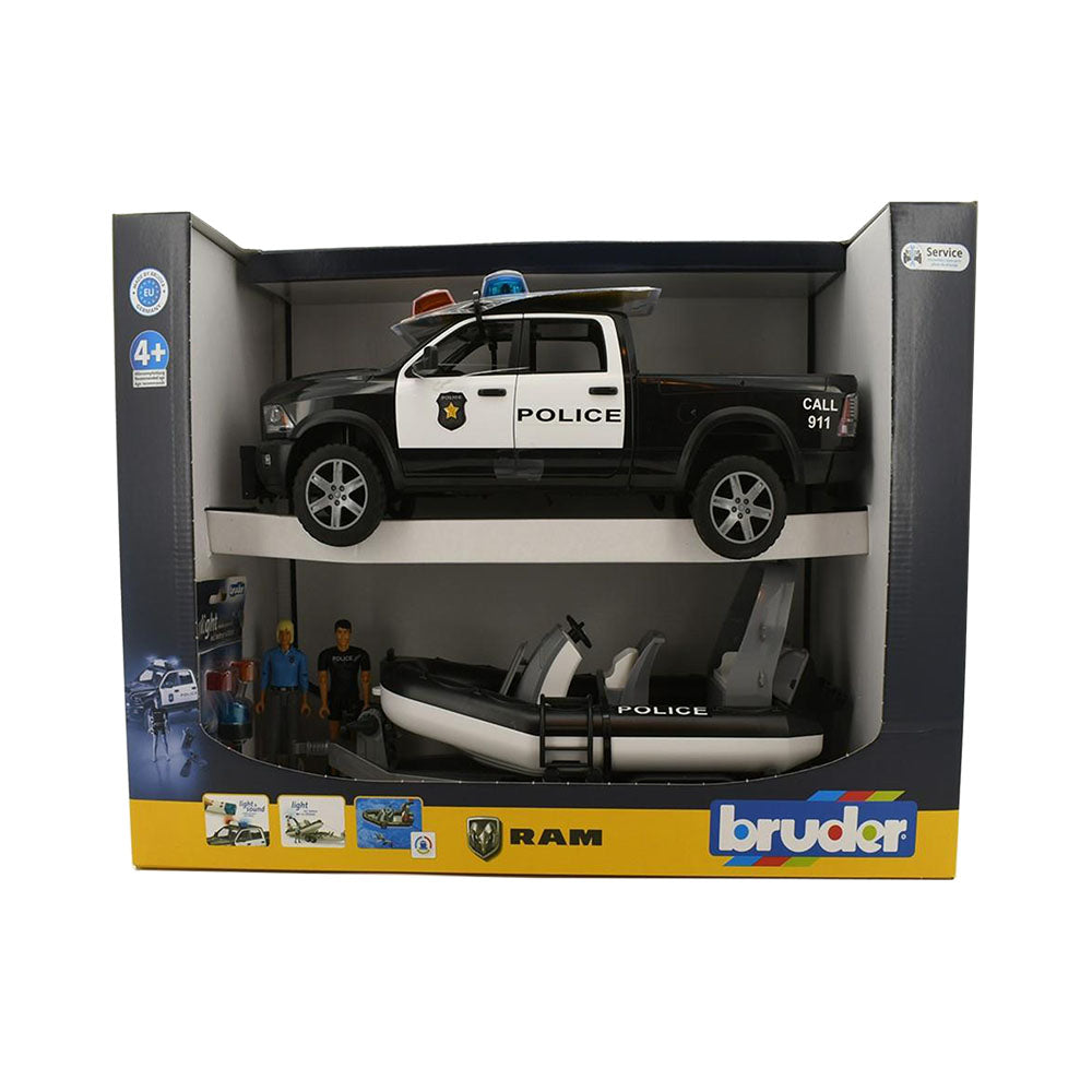 Bruder Licensed 1:16 Scale RAM 2500 Police Pickup Trailer With Boat Model Toy