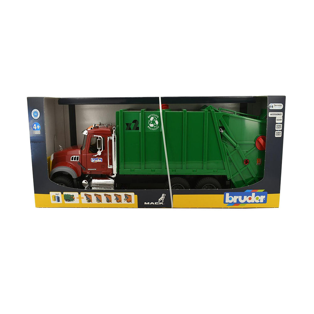 Bruder Licensed 1:16 Scale Mack Granite Garbage Truck Rear Loading Model Toy