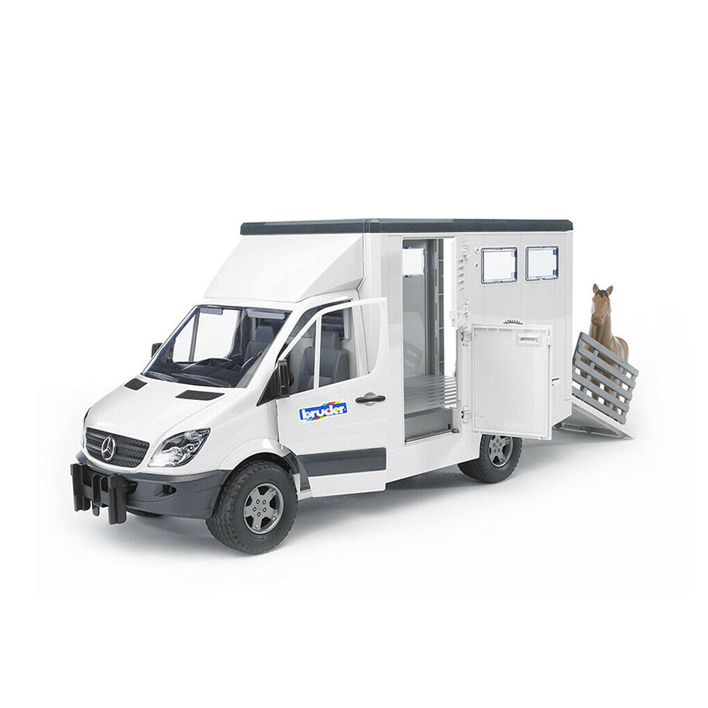Bruder Licensed 1:16 Scale MB Sprinter Animal Transporter With Fold Down Stairs Incl 1 Horse
