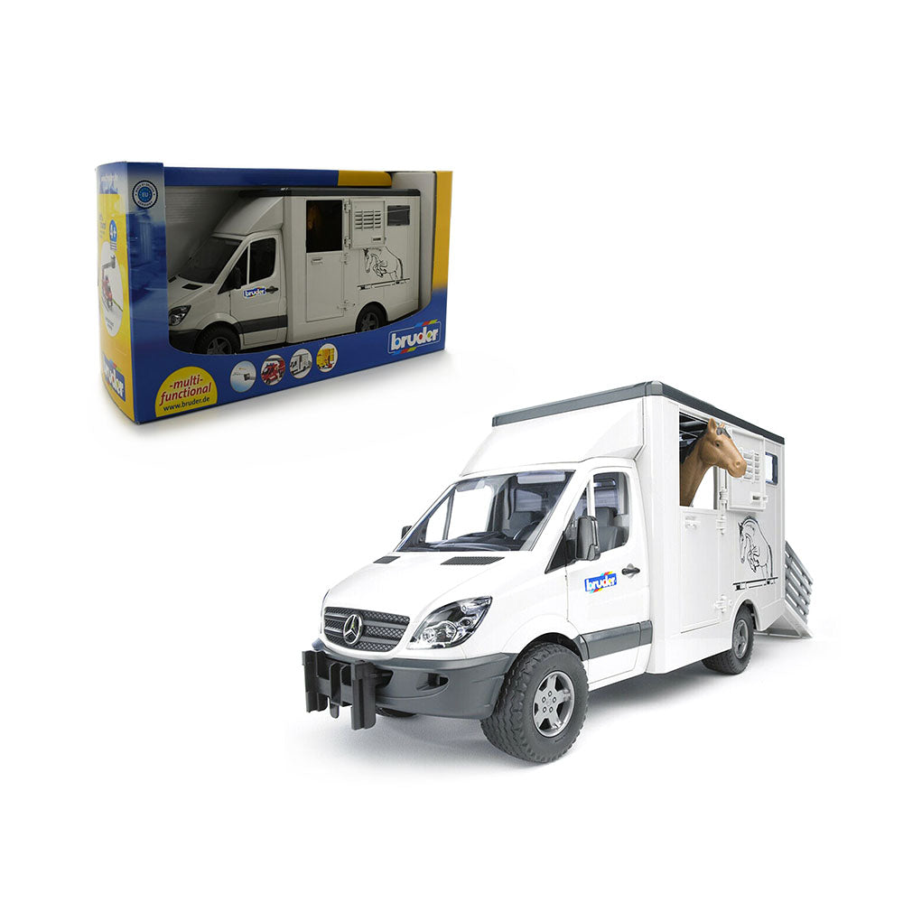 Bruder Licensed 1:16 Scale MB Sprinter Animal Transporter With Fold Down Stairs Incl 1 Horse