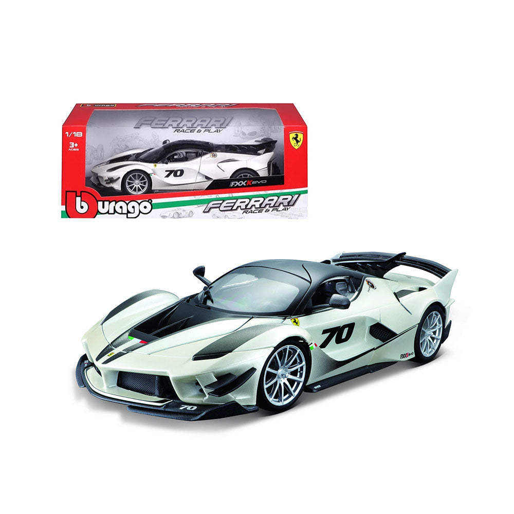 Bburago Licensed 1:18 Scale Ferrari R&P FXX K EVO #70 Diecast Model White