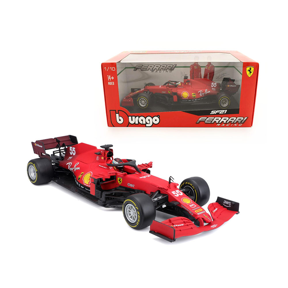 Bburago Licensed 1:18 Scale F1 SF21 GP Sainz #55 Racing 2021 Diecast Model Car Red