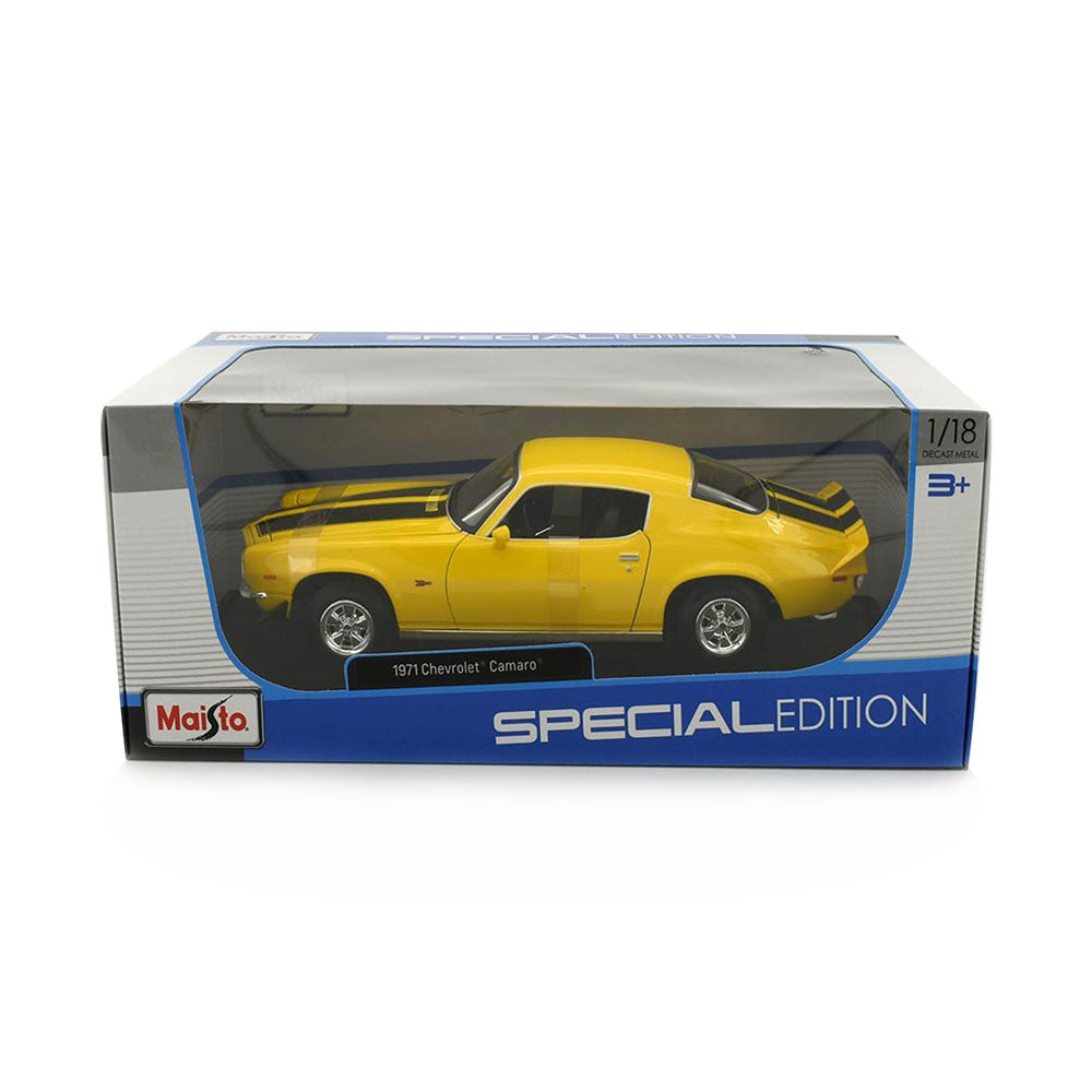 Maisto Licensed 1:18 Scale 1971 Chevrolet Camaro Yellow Kids Toy Diecast Model Car