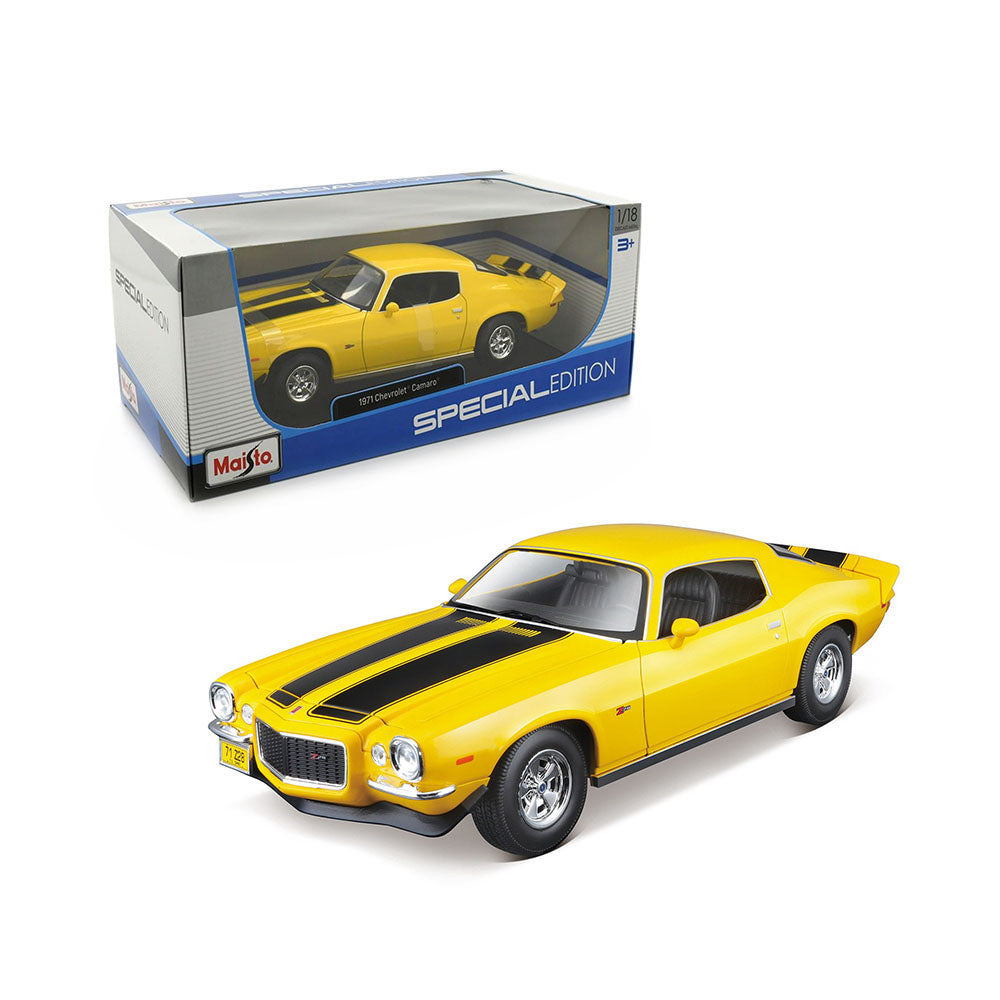 Maisto Licensed 1:18 Scale 1971 Chevrolet Camaro Yellow Kids Toy Diecast Model Car