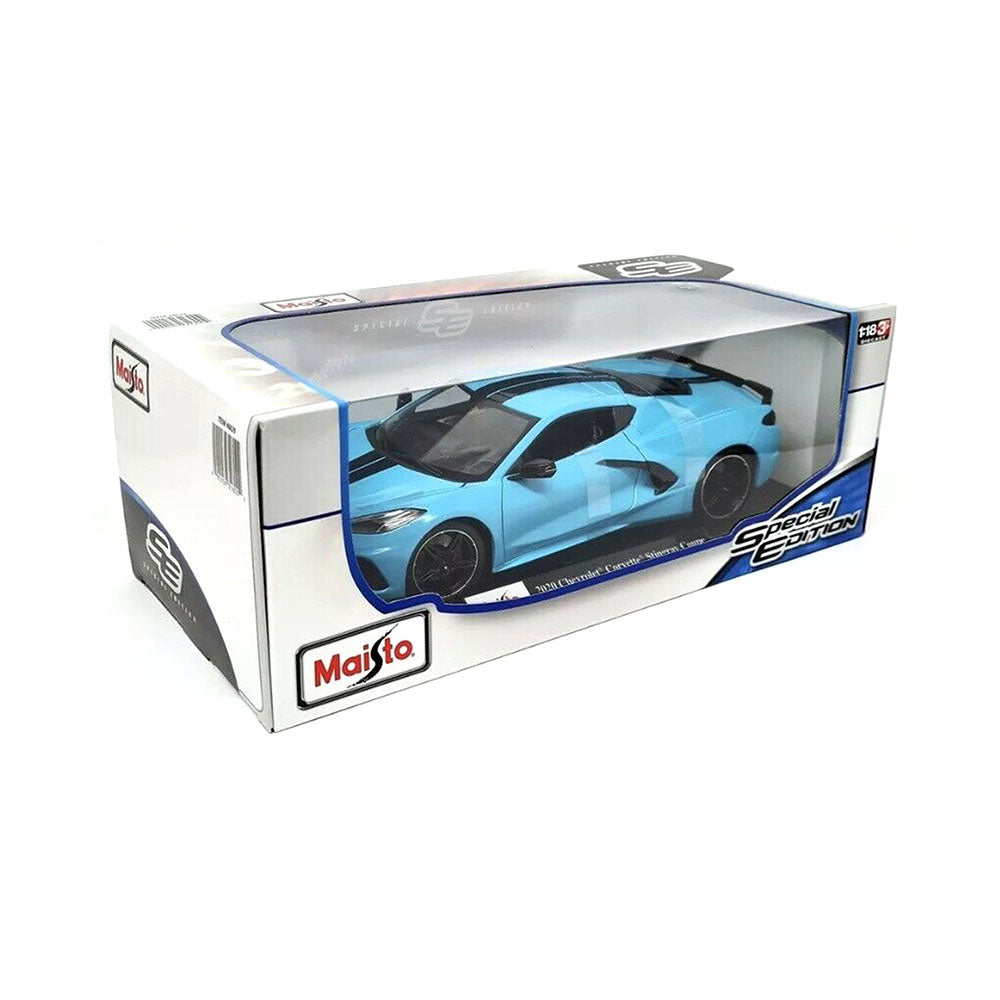 Maisto Licensed 1:18 Scale 2020 Chevrolet Corvette Stingray Coupe High Wing Blue Model Car