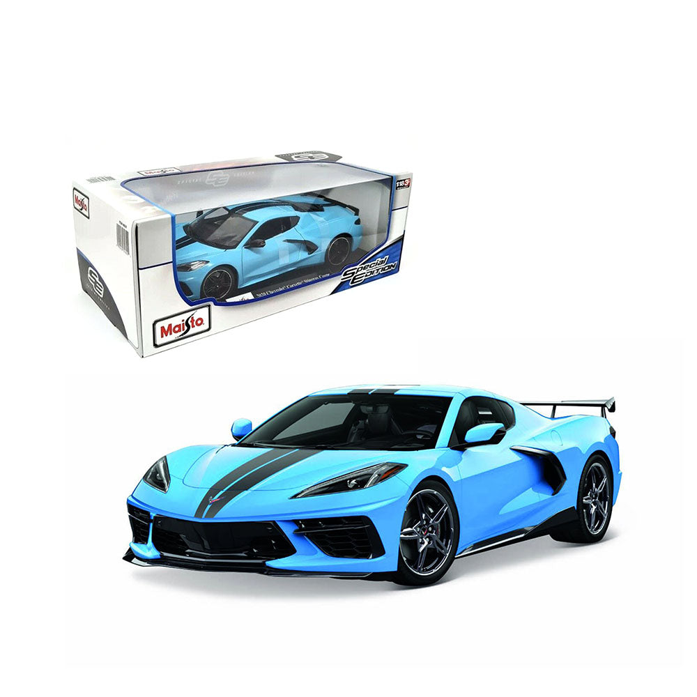 Maisto Licensed 1:18 Scale 2020 Chevrolet Corvette Stingray Coupe High Wing Blue Model Car