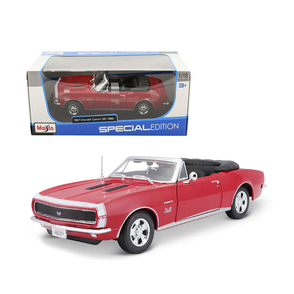 Maisto Licensed 1:18 Scale Chevrolet Camaro SS 396 Convertible 1967 Diecast Model Car Red
