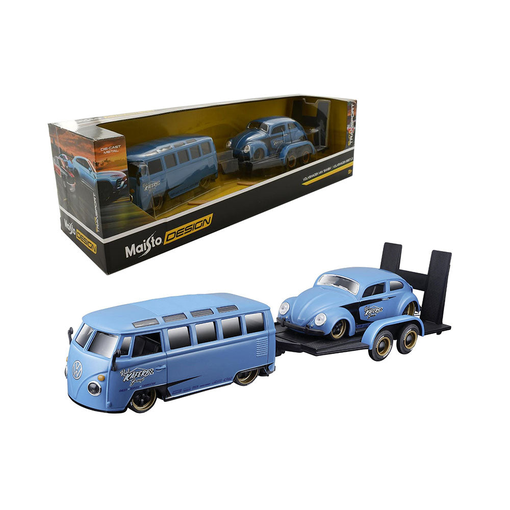 Maisto Licensed 1:24 Scale Design Elite Transport Volkswagen Samba & Beetle Model Car Blue