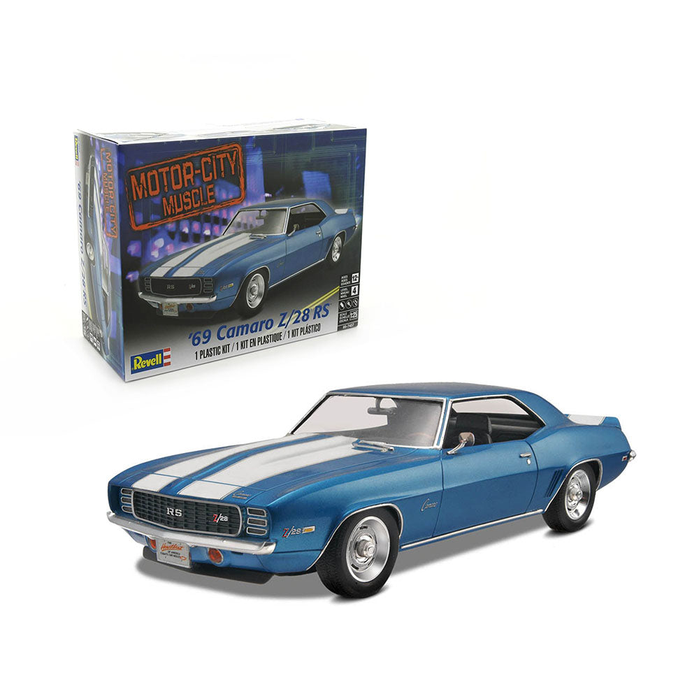 Revell Licensed 1:25 Scale 1969 Chevrolet Camaro Z/28 RS Blue Muscle Car With 113 Parts