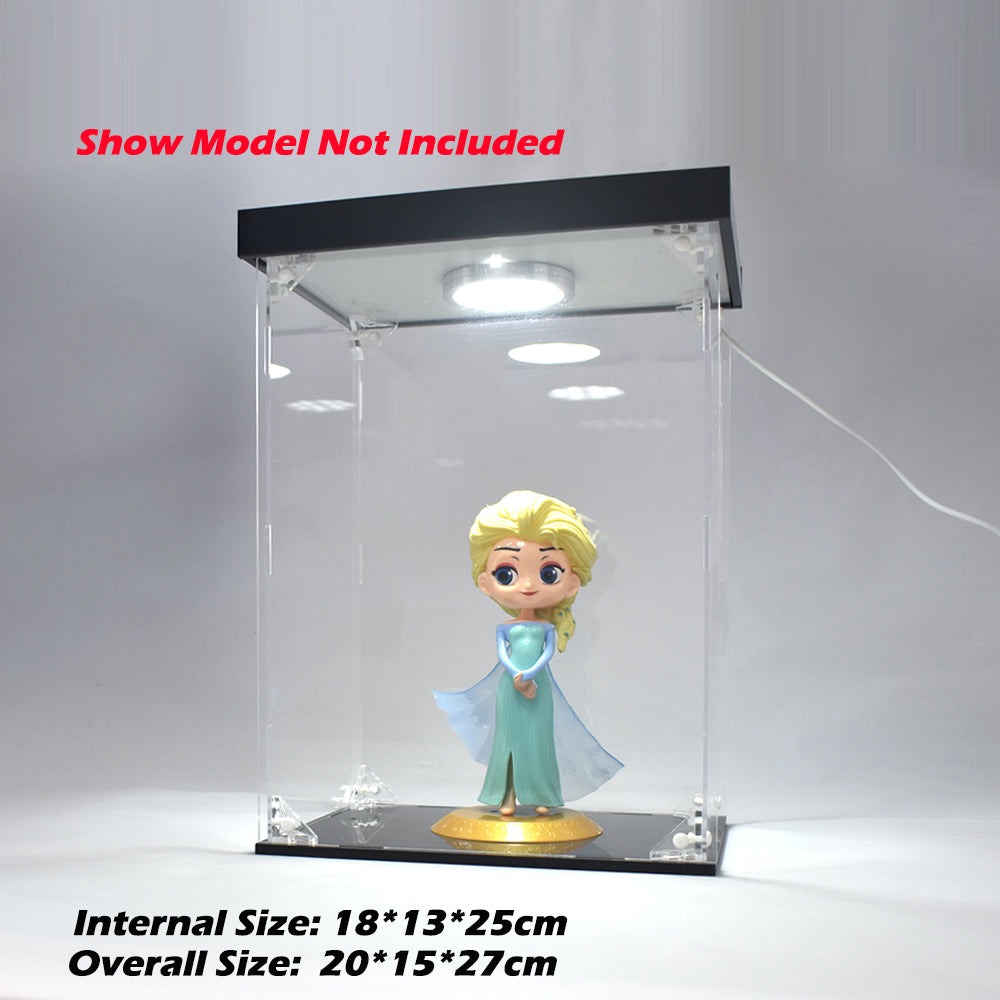 Acrylic Display Dustproof Model Toy Collection Storage Box With Round LED Lights