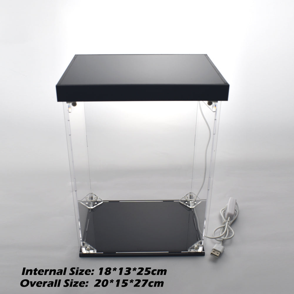 Acrylic Display Dustproof Model Toy Collection Storage Box With Round LED Lights