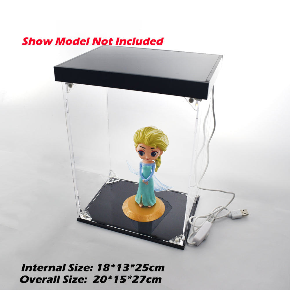 Acrylic Display Dustproof Model Toy Collection Storage Box With Round LED Lights