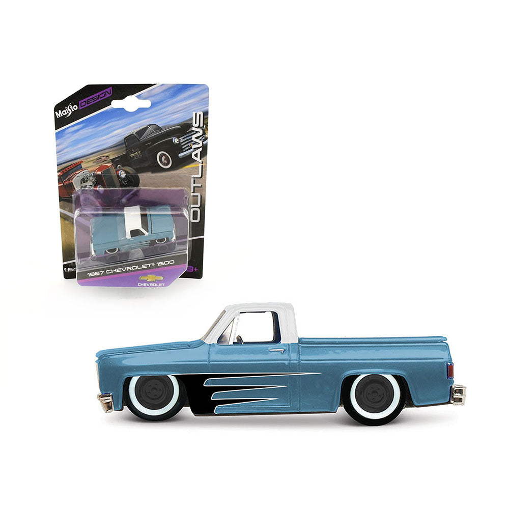 Maisto Licensed 1:64 Scale Design Chevrolet 1500 1987 Diecast Model Car Blue White