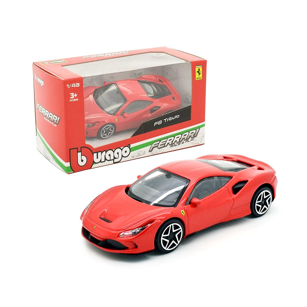 Bburago Licensed 1:43 Scale Race & Play Ferrari F8 Tributo Diecast Model Car Red