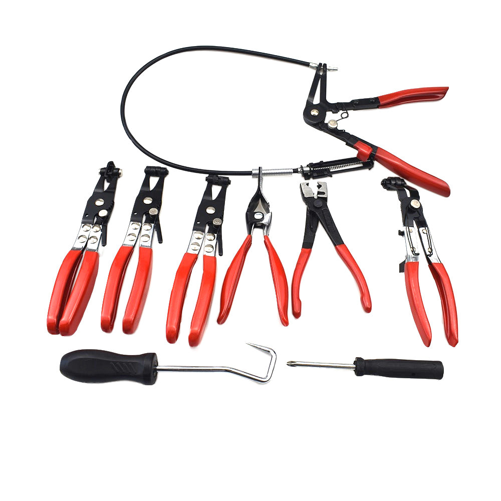 New 9 Pcs Hose Clamp Pliers Set Tool Kit Swivel Jaw Ring Mechanics W/Carry Case