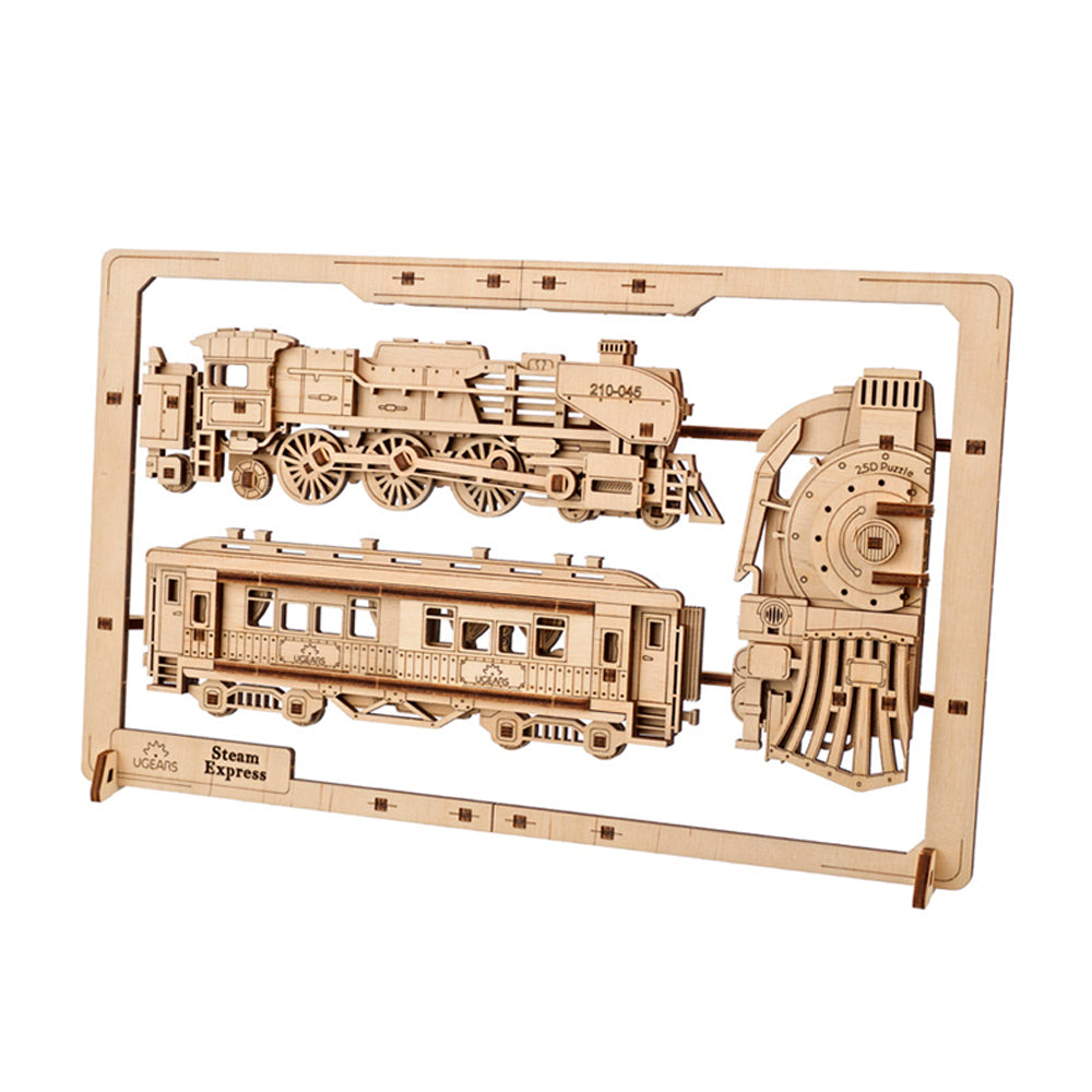 Ukraine Made Ugears Steam Express 2.5D Puzzle Wooden Mechanical 3D Model Kit