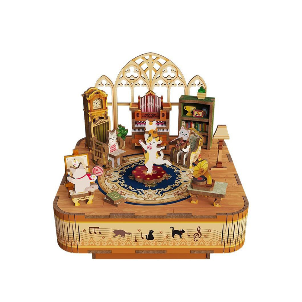 Tonecheer Cat's Family DIY Music Box 3D Wooden Puzzle Assembly Kit