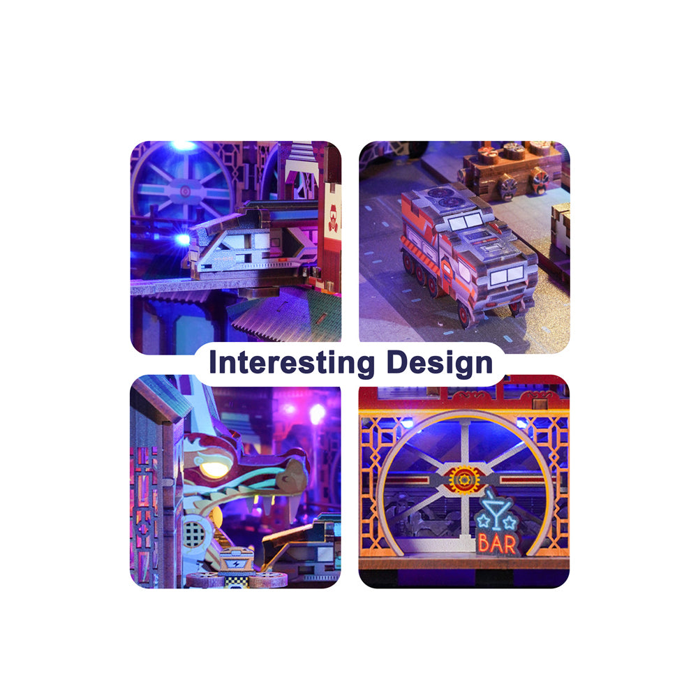 Tonecheer Cyber City Wooden 3D Puzzle DIY Dollhouse Book Nook Kit