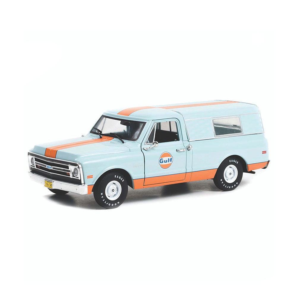 Greenlight 1:24 Gulf Oil 1968 Chevrolet C-10 With Camper Shell Diecast Car Model