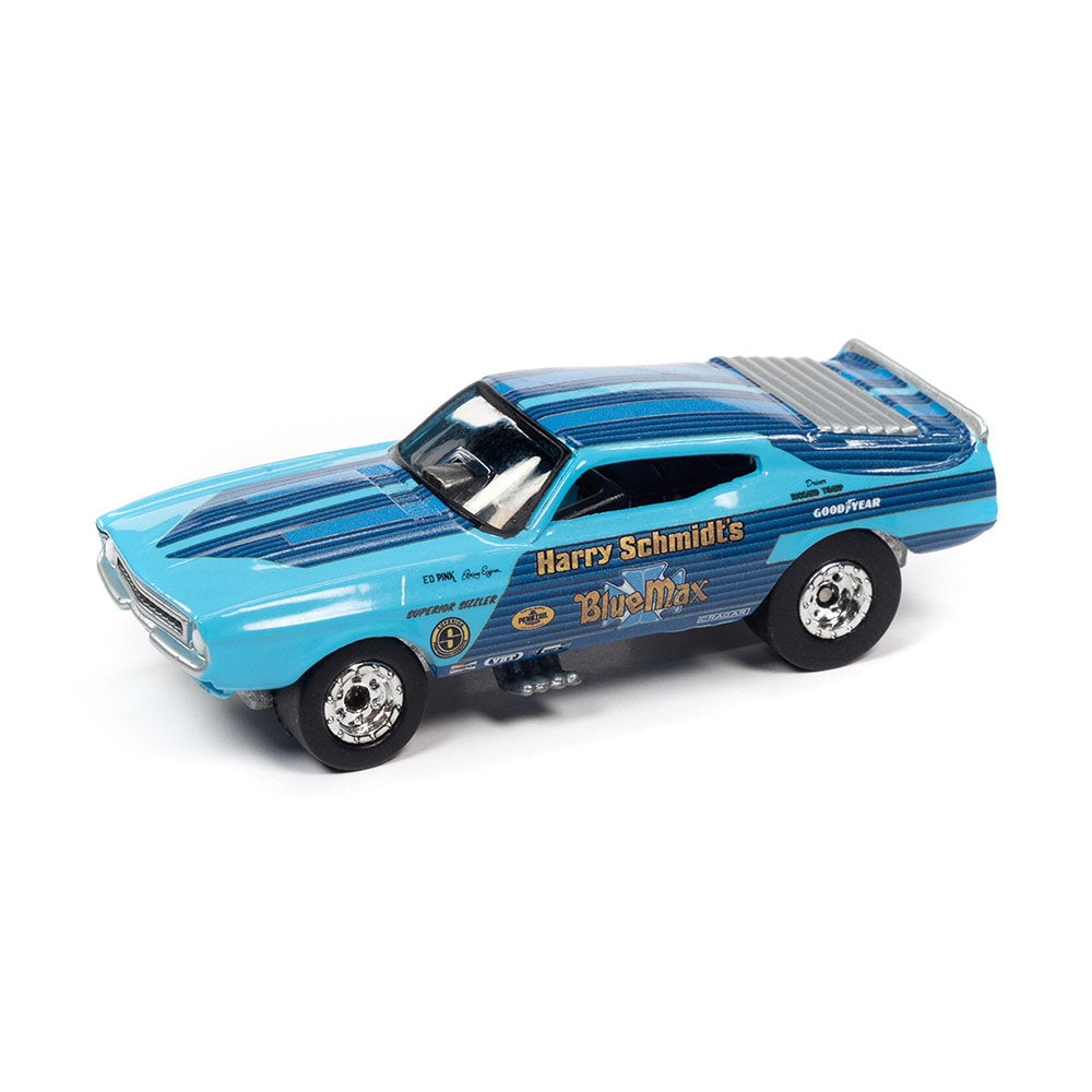 Auto World 1:64 Scale 1973 Ford Mustang Blue Max Funny Car Diecast Toy Model