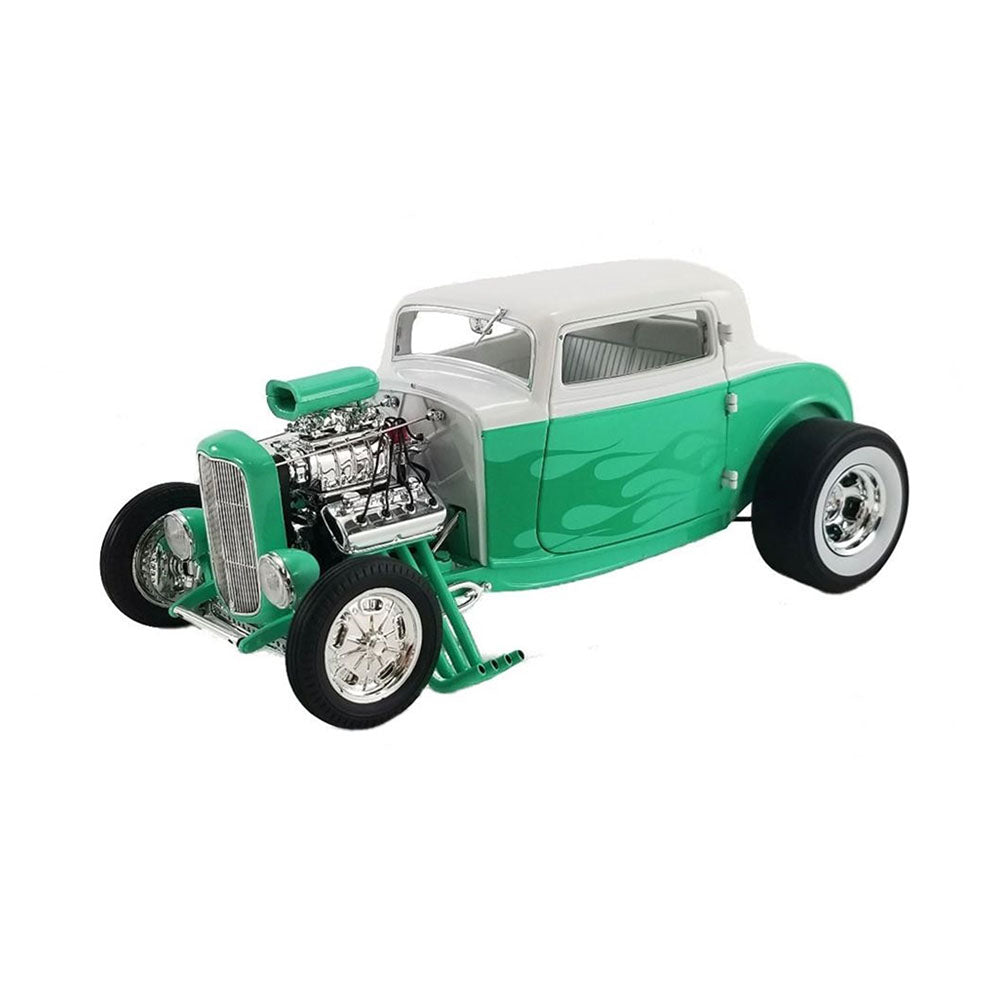 DDA 1:18 Scale 1932 Blown Ford Hot Rod 3 Window Coupe With Flames Model Toy