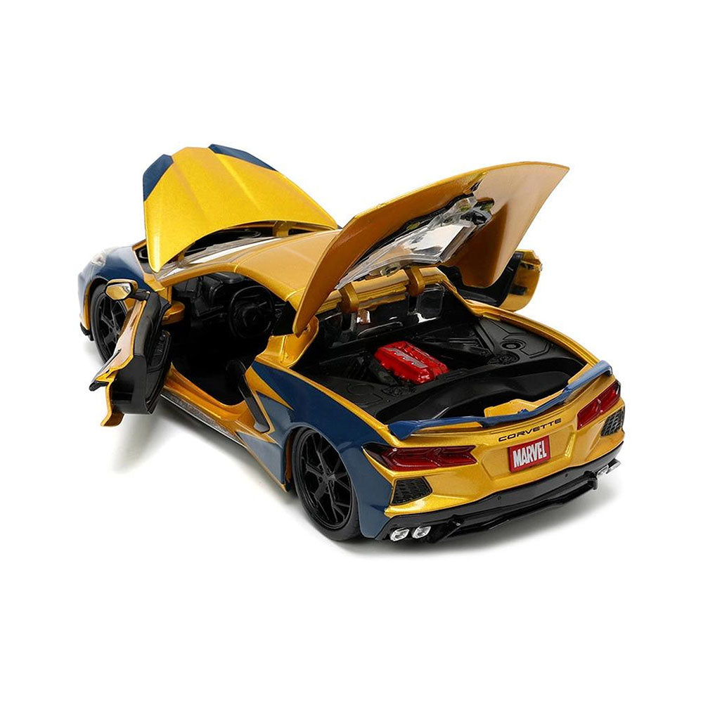 Jada Toy 1:24 Scale Xmen Wolverine Figure With 2020 Chevy Corvette Diecast Car Model