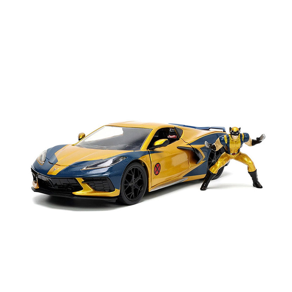 Jada Toy 1:24 Scale Xmen Wolverine Figure With 2020 Chevy Corvette Diecast Car Model