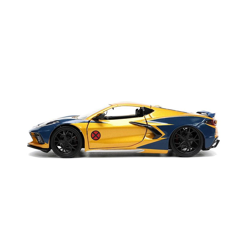Jada Toy 1:24 Scale Xmen Wolverine Figure With 2020 Chevy Corvette Diecast Car Model