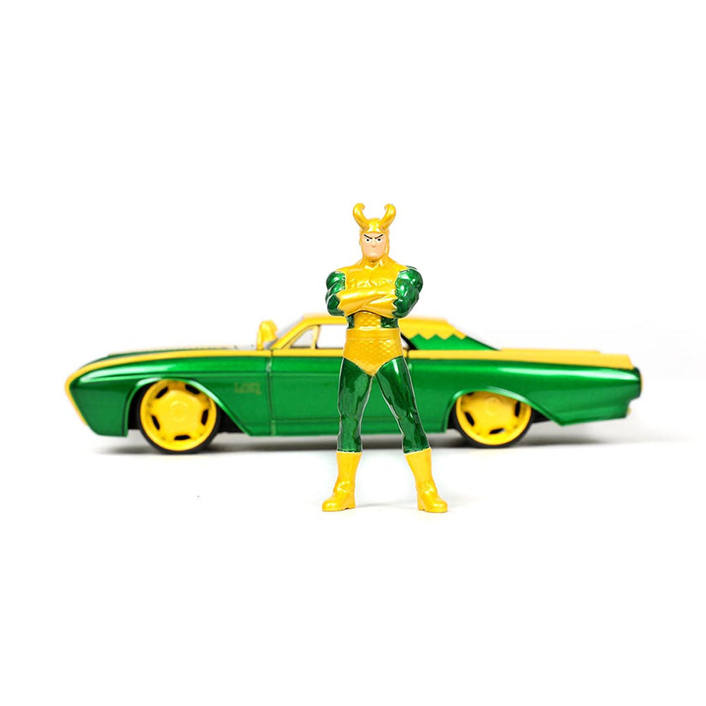 Jada Toy 1:24 Scale Loki Figure With 1963 Ford Thunderbird Diecast Car Model