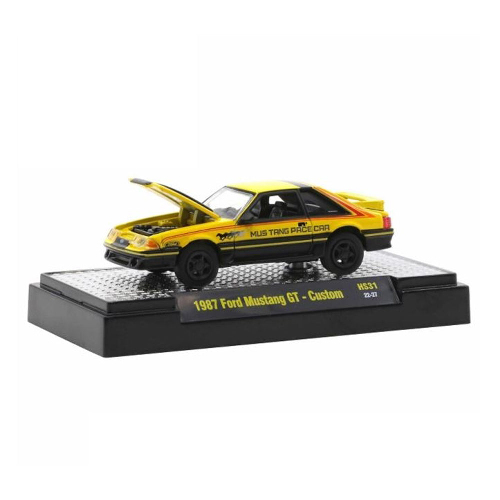 M2 Machines 1:64 Scale 1987 Ford Mustang GT Custom Pace Car Yellow Diecast Model
