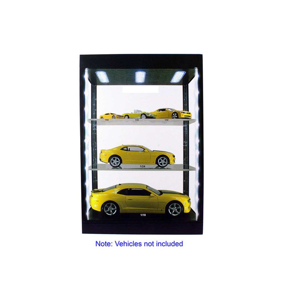 Kings Creation Large LED Display Case Black & 2 Adjustable Shelves For Car Model