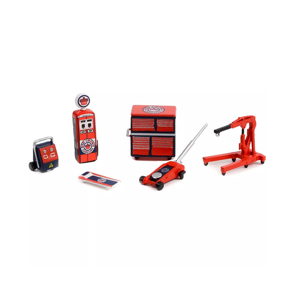 Greenlight 1:64 Scale Red Crown Gasoline Shop Tool Accessories Pack 6 Pieces Model Toy