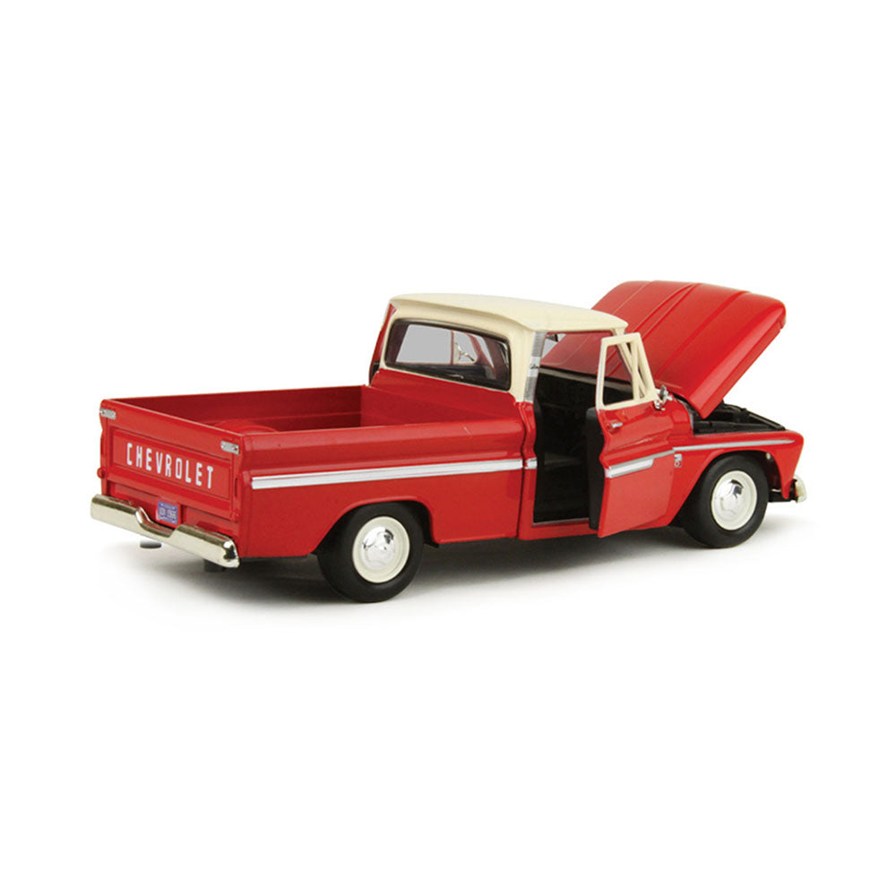 Motormax 1:24 Scale 1966 Chevy C10 Fleetside Pickup Red Yellow Diecast Model