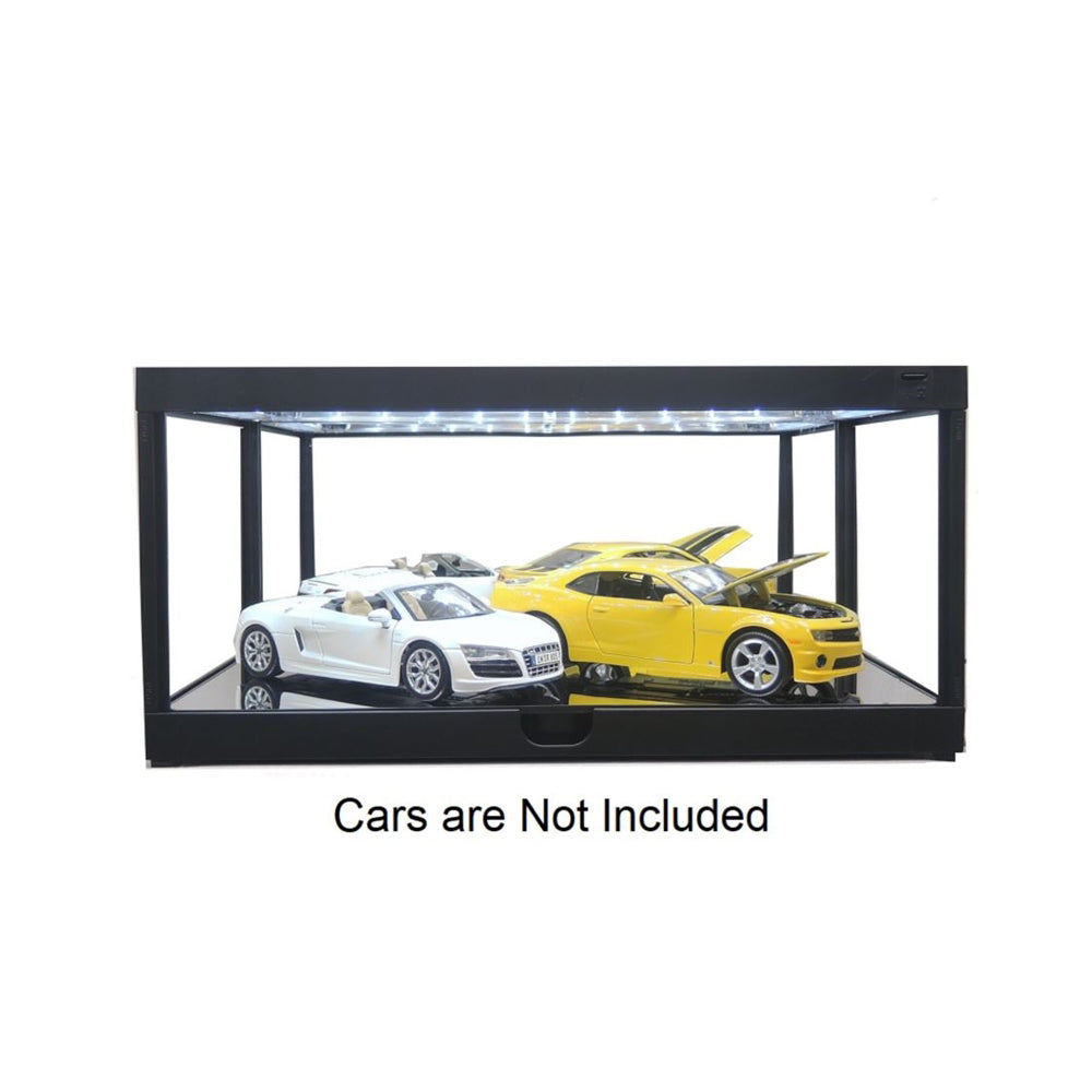 Kings Creation Black LED Display Case With Mirrored Back & Base For 1:18 Car Toy