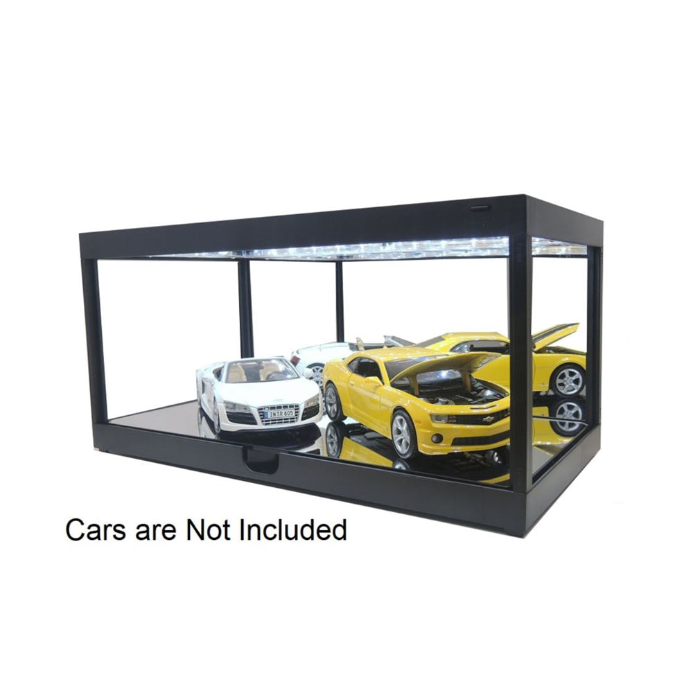 Kings Creation Black LED Display Case With Mirrored Back & Base For 1:18 Car Toy