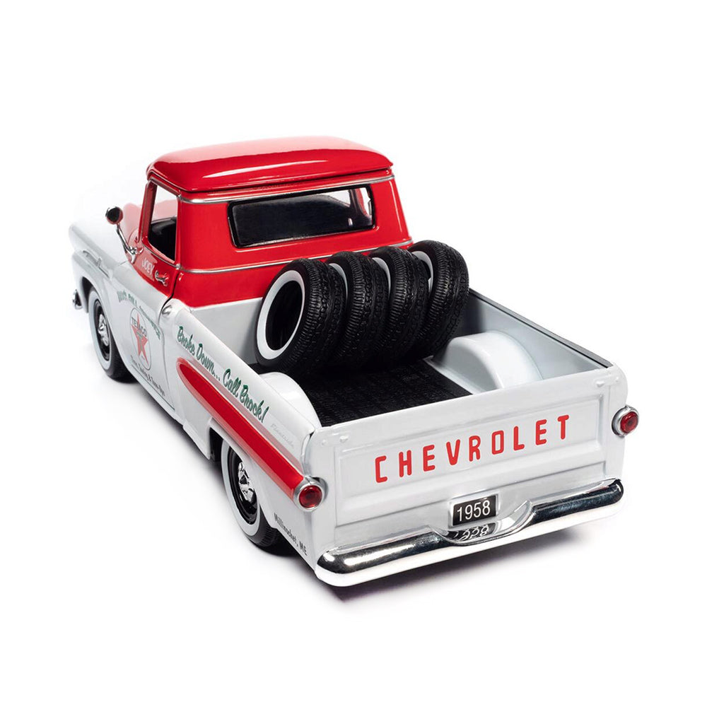 Auto World 1:24 Scale Texaco 1958 Chevy Apache Fleetside Pickup & Tires Diecast Model