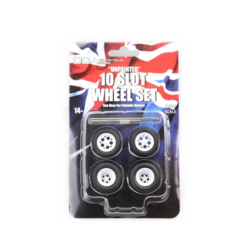 DDA 1:24 Scale 10 Slot Unpainted Injected White Wheels Tyres & Axles For Slammed Model