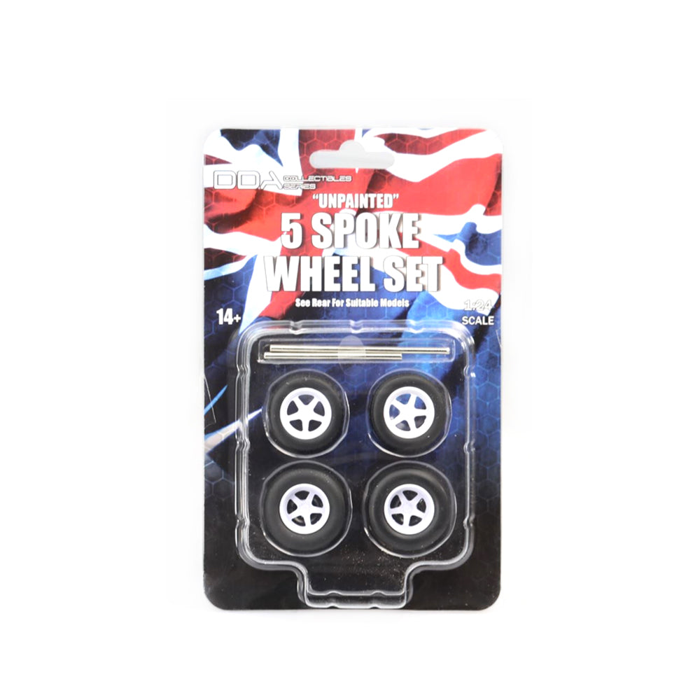 DDA 1:24 Scale 5 Spoke Unpainted Injected White Wheels & Tyres Axles For Ford XW XY
