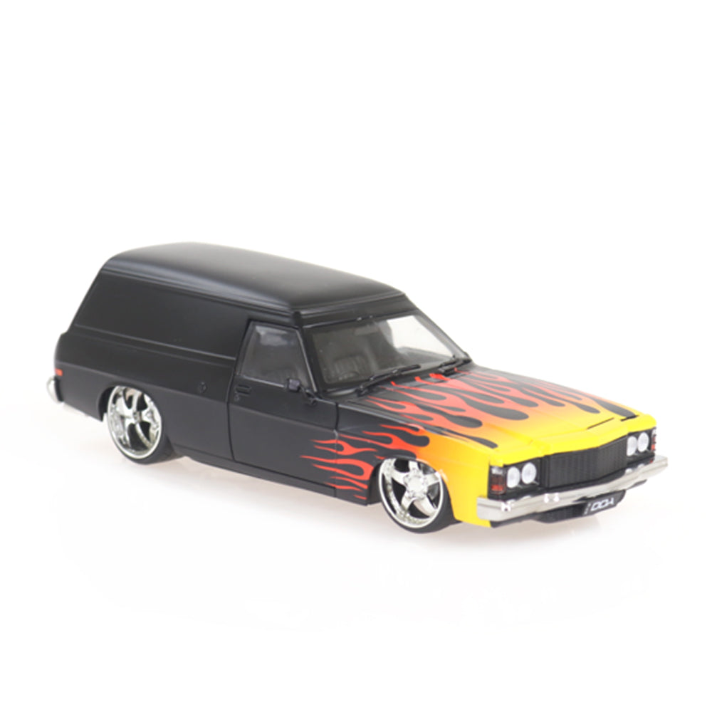 DDA 1:24 Scale Holden HJ Panel Van Black With Flames Light Up Plastic Model Car
