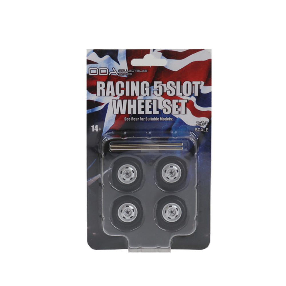 DDA 1:24 Scale 4pcs Racing 5 Slot Wheels With Tyres & Axles Suits Holden HQ Ford XW