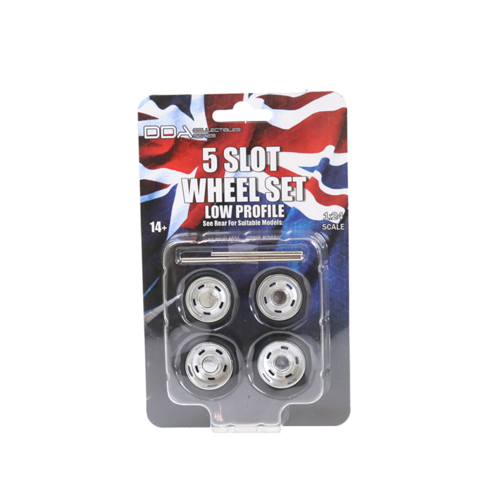DDA 1:24 Scale 4pcs 5 Slot Low Profile Wheels W/ Tyres & Axles Suits Holden Ford Model