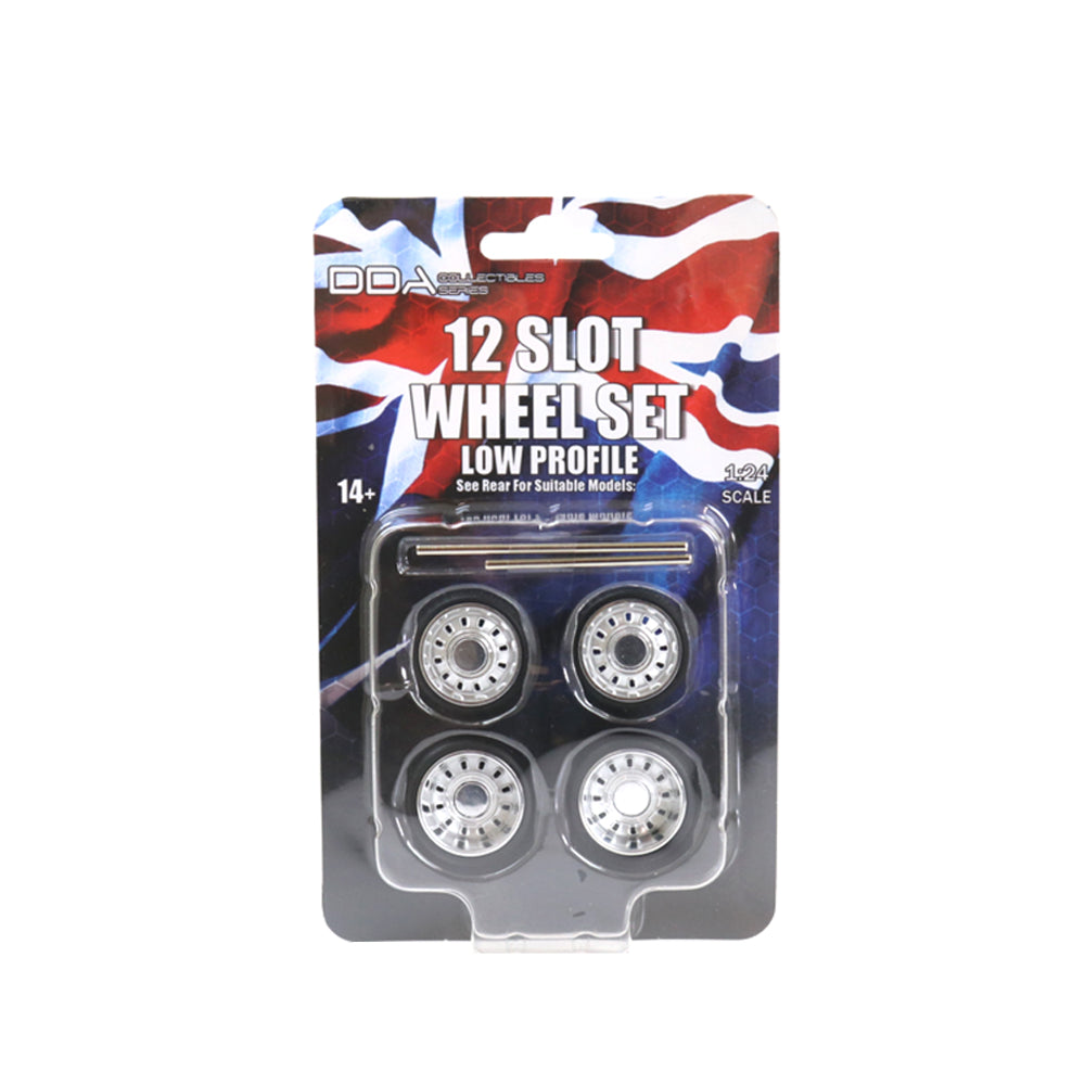 DDA 1:24 Scale 4pcs 12 Slot Low Profile Wheels With Tyres & Axles Suits Ford XW & XY