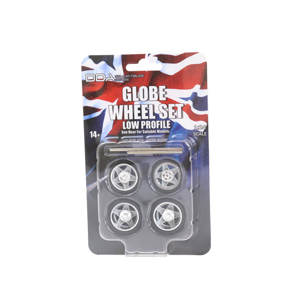 DDA 1:24 Scale 4pcs Globe Low Profile Wheels With Tyres & Axles Suit Holden HQ Ford XW