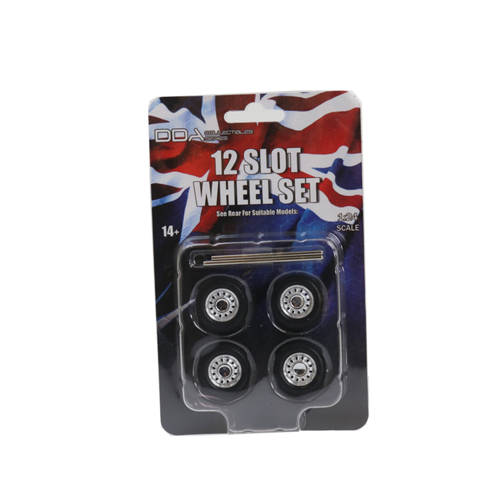 DDA 1:24 4pcs 12 Slot Wheels With Tyres & Axles Suit Ford XW & XY Standard Model