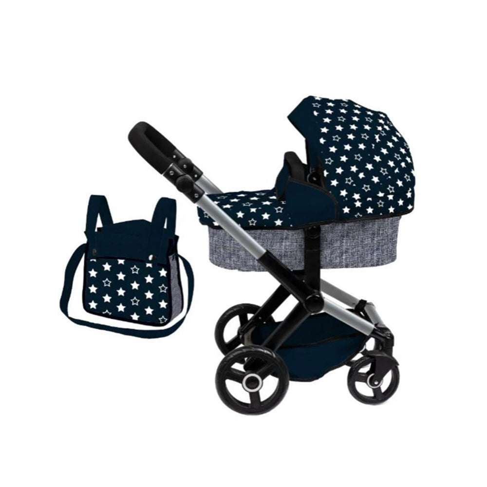Bayer Foldable Doll Pram Xeo Compact Dark Blue With White Stars For 52cm Dolls