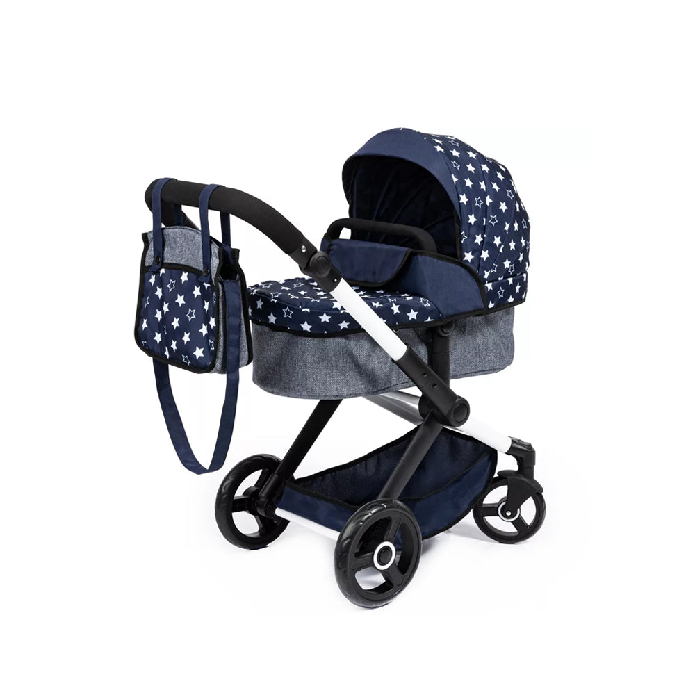 Bayer Foldable Doll Pram Xeo Compact Dark Blue With White Stars For 52cm Dolls