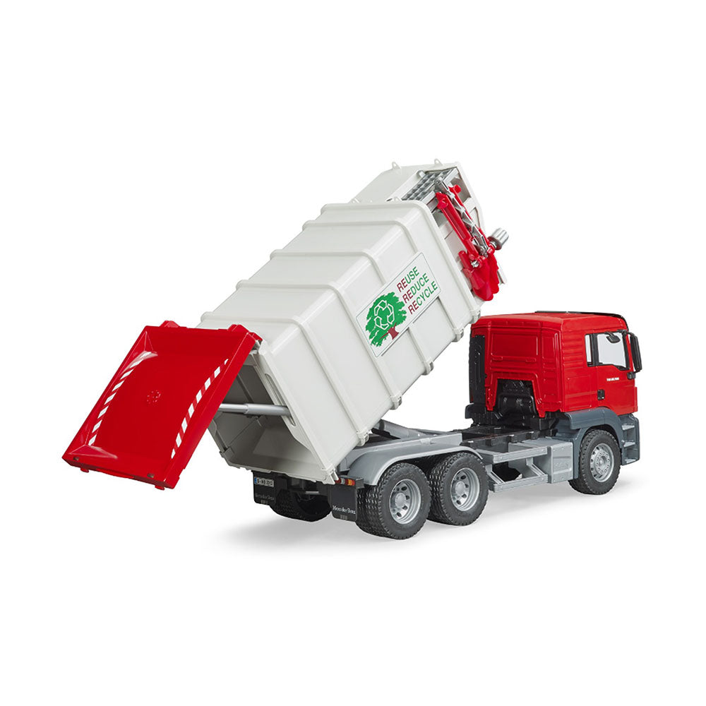 Bruder 1:16 Scale MAN TGS Side Loading Garbage Truck Red White Kids Model Toy