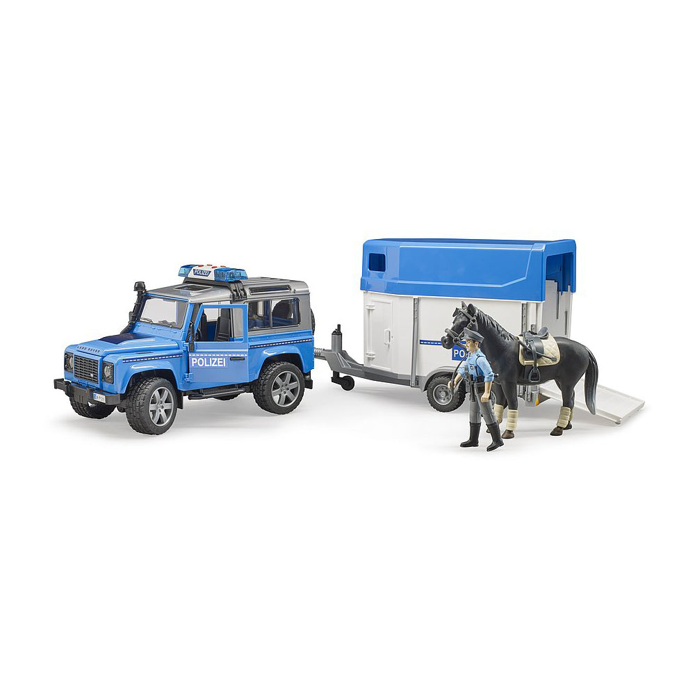Bruder 1:16 Scale Land Rover Defender Police Vehicle With Horse Trailer Kids Model Toy
